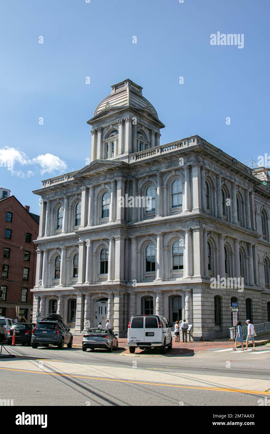 USA, Maine, Portland, Harbor and Bay, Old Customs House Commercial Street, Stock Photo
