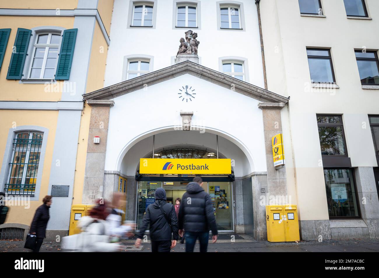 Picture of a sign with the logo of Deutsche Postbank on their office in Bonn center, Germany. Postbank is the retail banking division of Deutsche Bank Stock Photo