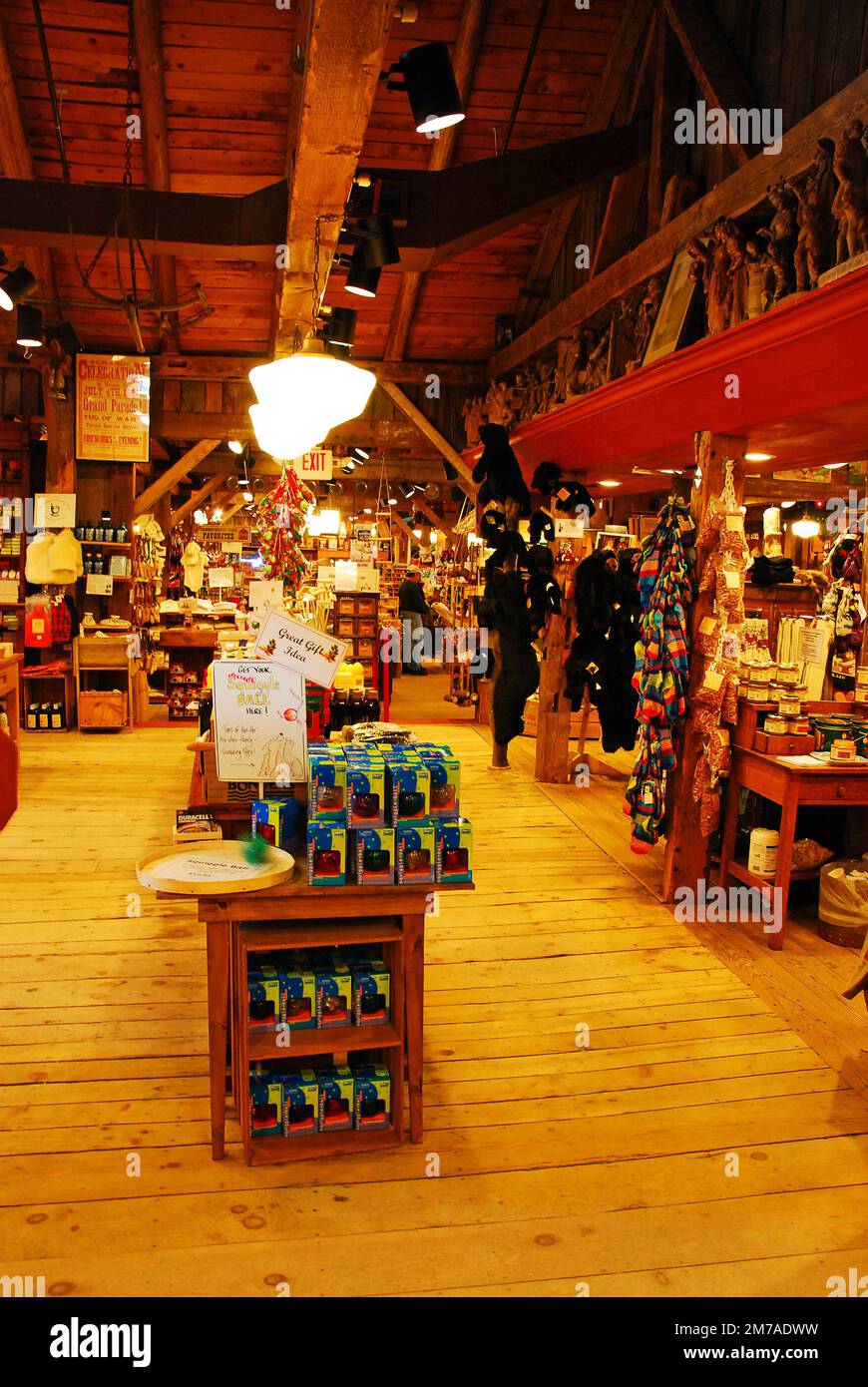 The interior of a large country store in Vermont show handcrafted