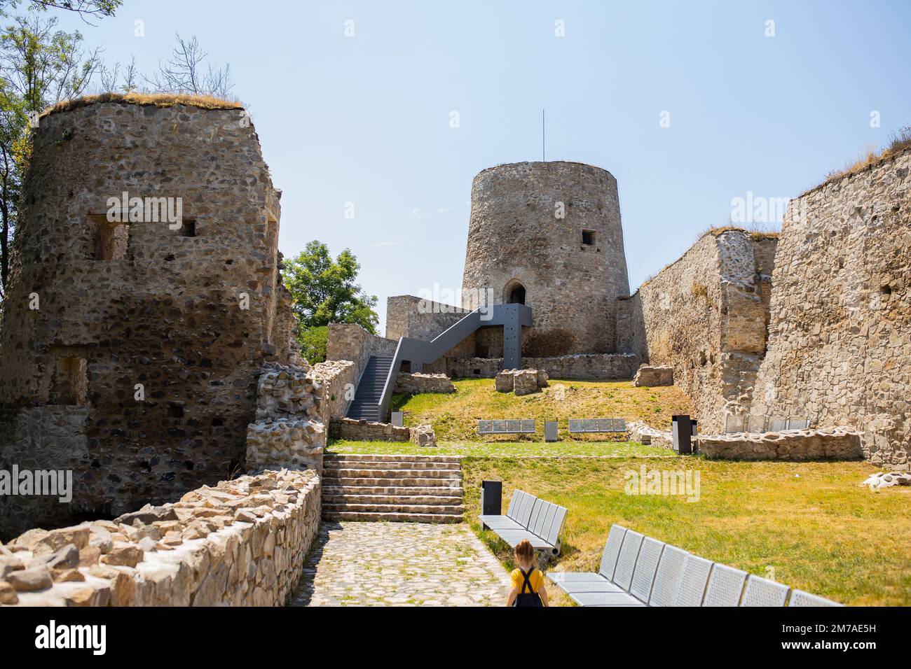 The restored ruins of the Bologa Fortress in Transylvania, part of the tourist circuit. Stock Photo