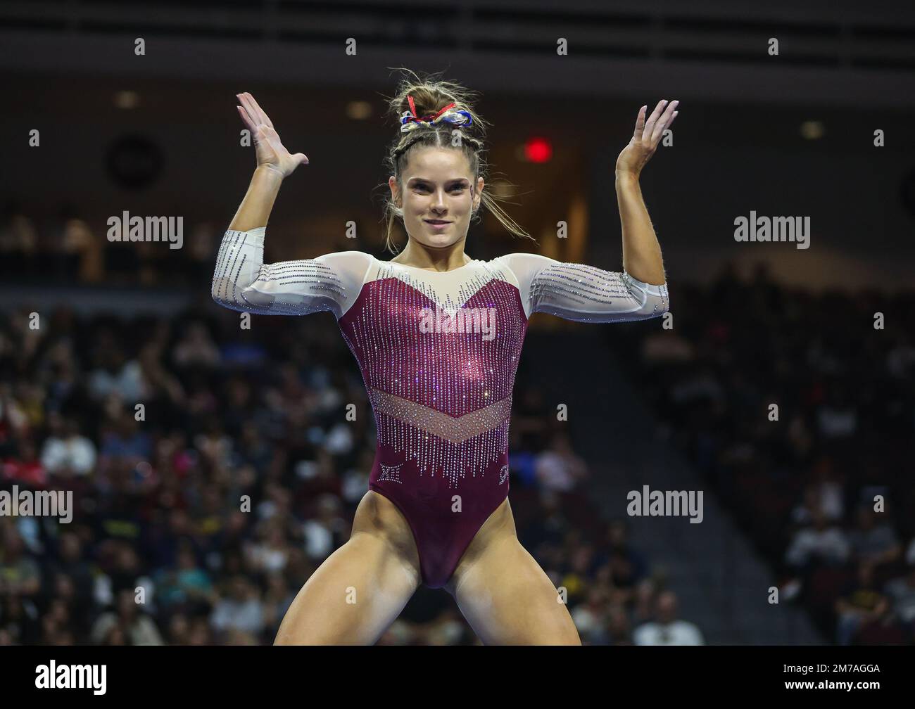 January 7, 2023: Oklahoma's Jordan Bowers competes on the floor exercise  during Session 4 of the Super 16 collegiate woman's gymnastics meet at the  Orleans Arena in Las Vegas, NV. Kyle Okita/CSM/Sipa