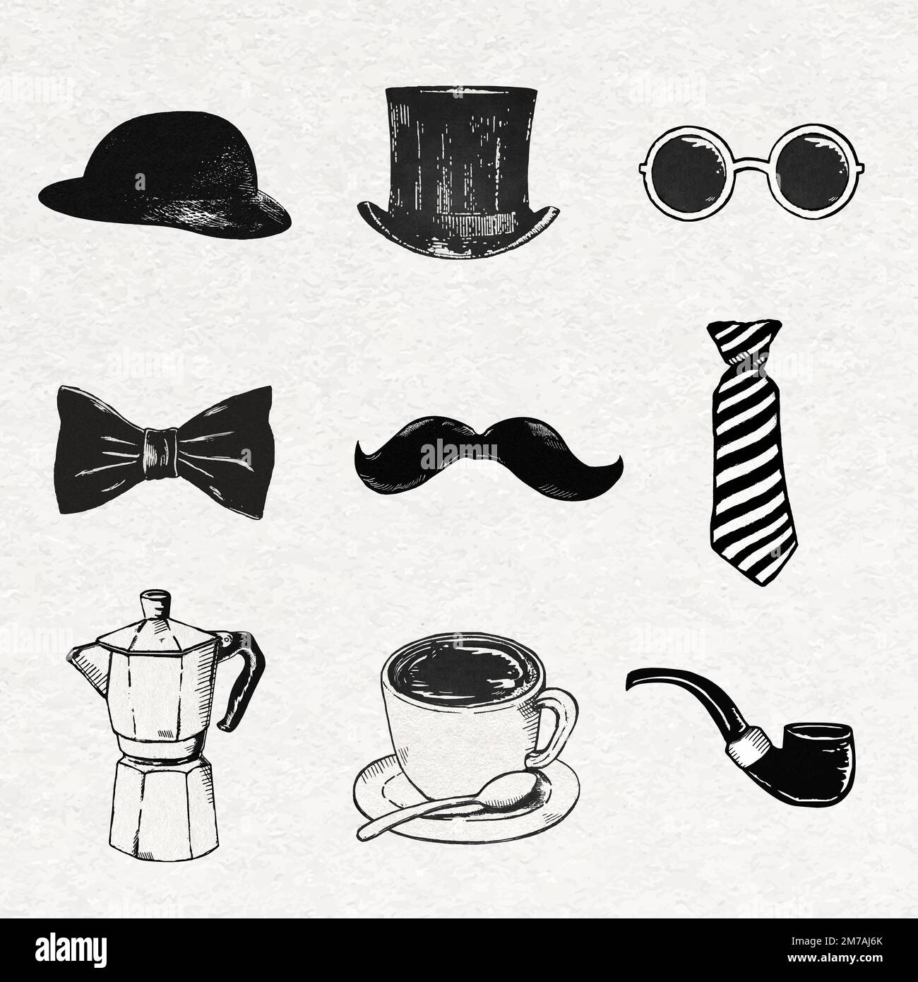 Cute vintage stickers vector in black and white sketches set Stock