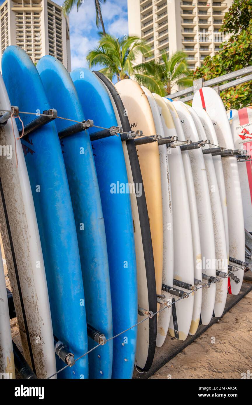 Honolulu, Hawaii December 29, 2022 Dive Oahu surfboards on Waikiki