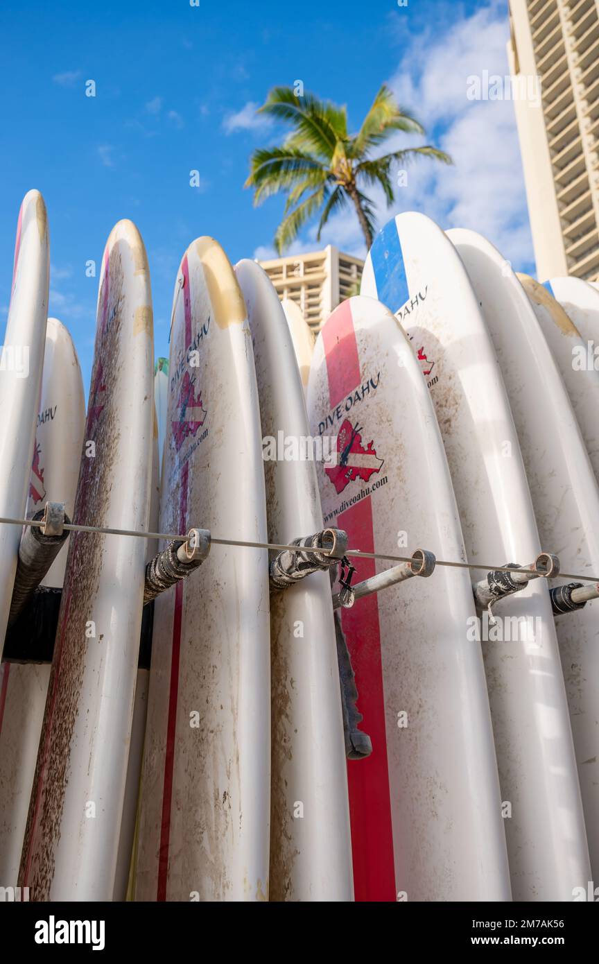 Honolulu, Hawaii December 29, 2022 Dive Oahu surfboards on Waikiki