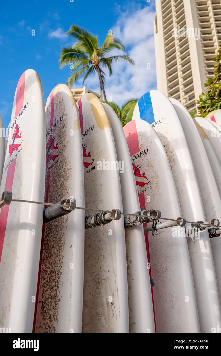 Honolulu, Hawaii December 29, 2022 Dive Oahu surfboards on Waikiki