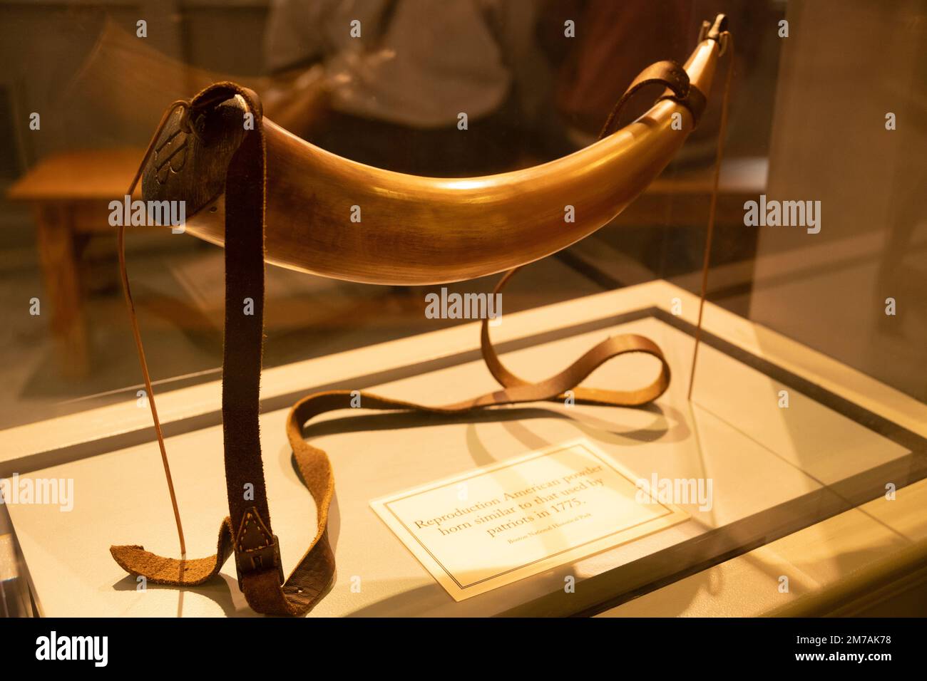 reproduction of an American powder horn that would have been used at the Battle of Bunker Hill Stock Photo