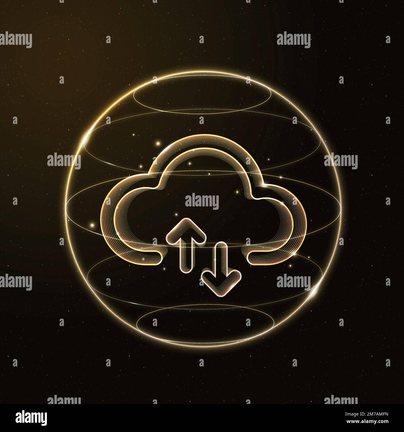 Cloud network technology icon vector in gold on gradient background Stock Vector