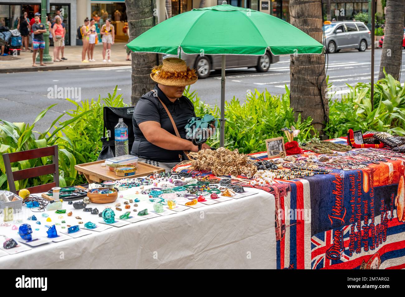 Honolulu, Hawaii December 31, 2022 Street vendor on Kalakaua Avenue