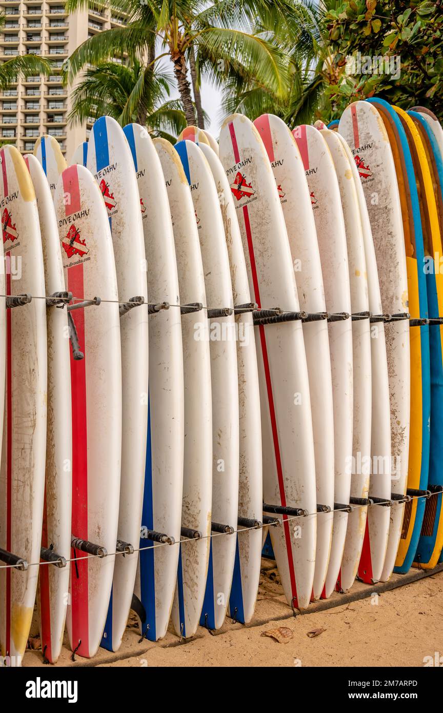 Surfboard rack waikiki beach hi-res stock photography and images - Alamy