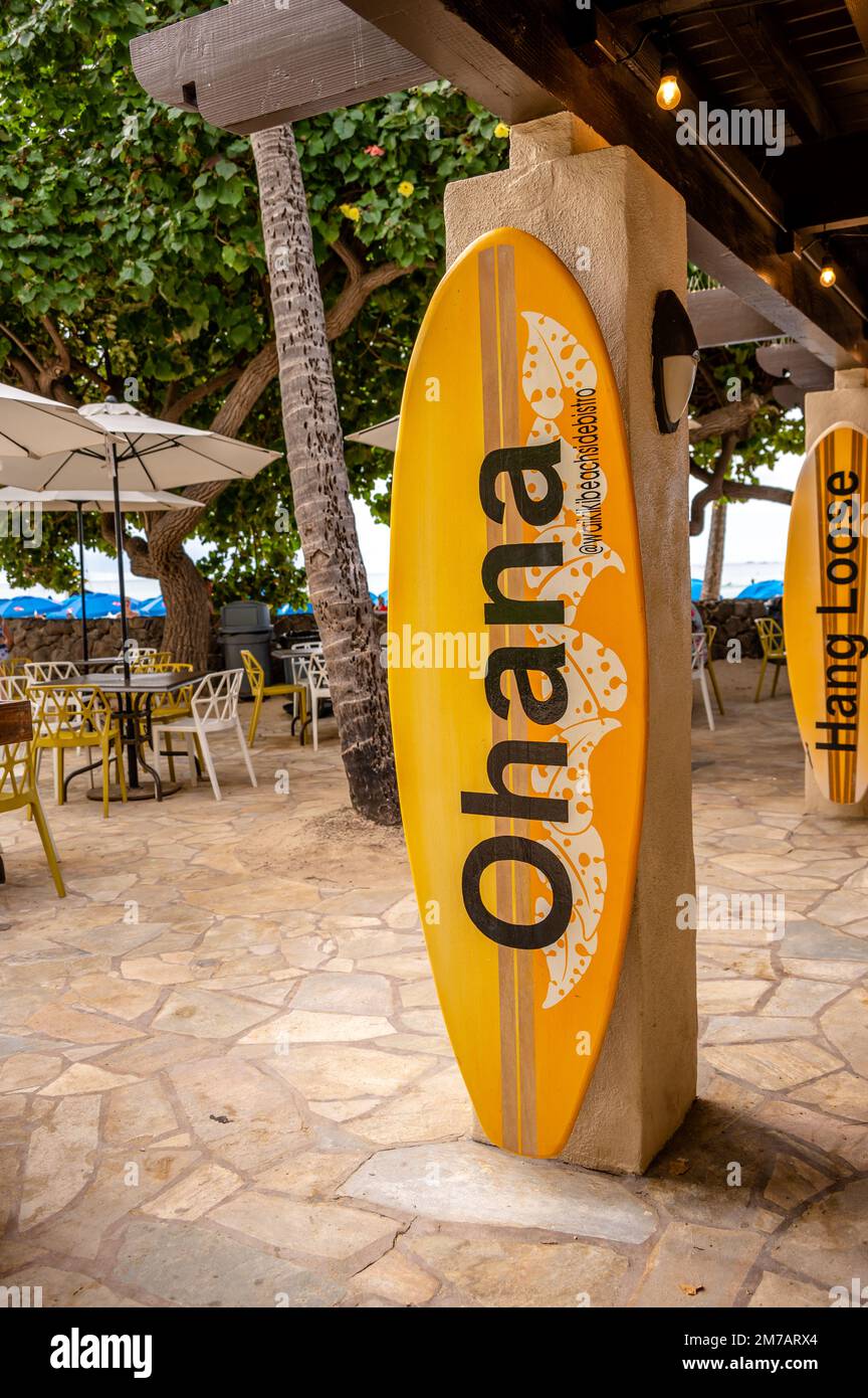 Honolulu, Hawaii January 1, 2023 Surfboard signs at the Waikiki