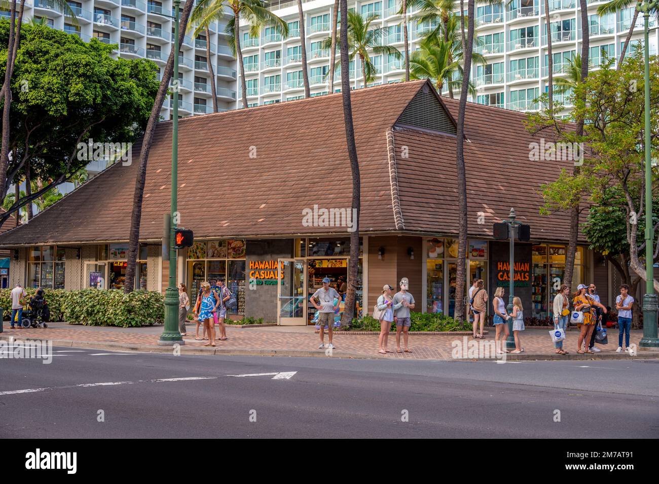 Honolulu, Hawaii January 1, 2023 Exterior of the Hawaiian Casuals store on Kalakaua Avenue