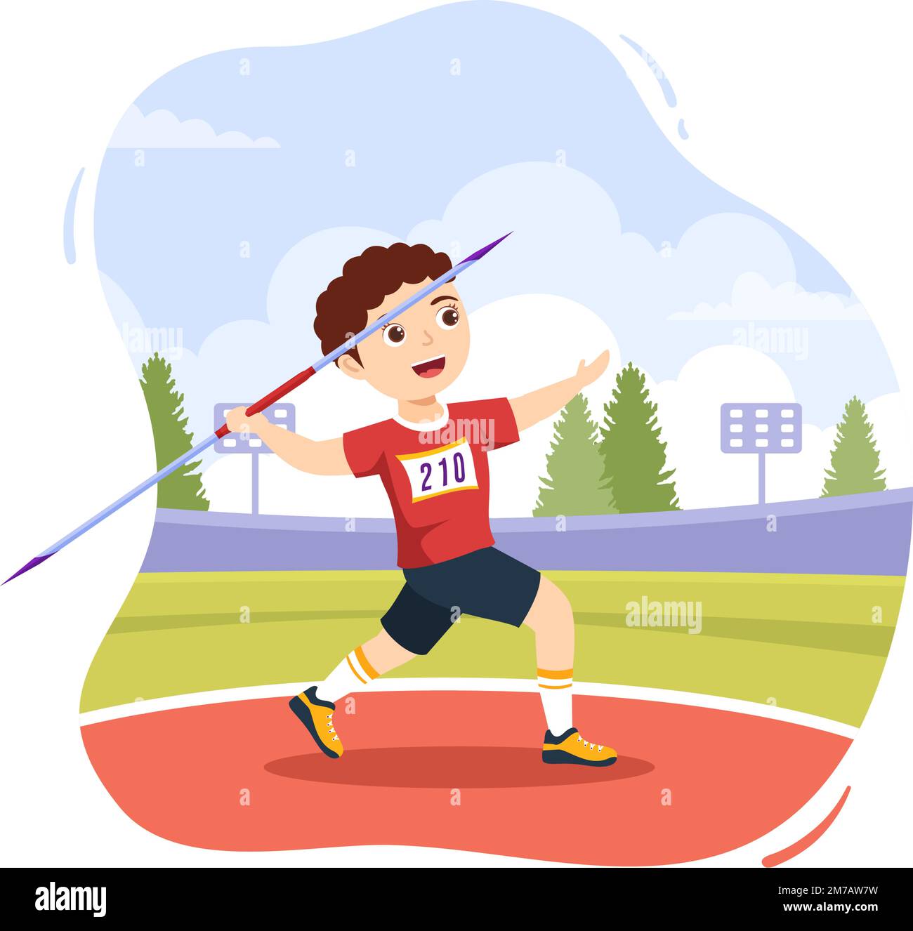 Javelin Throwing Kids Athlete Illustration using a Long Lance Shaped