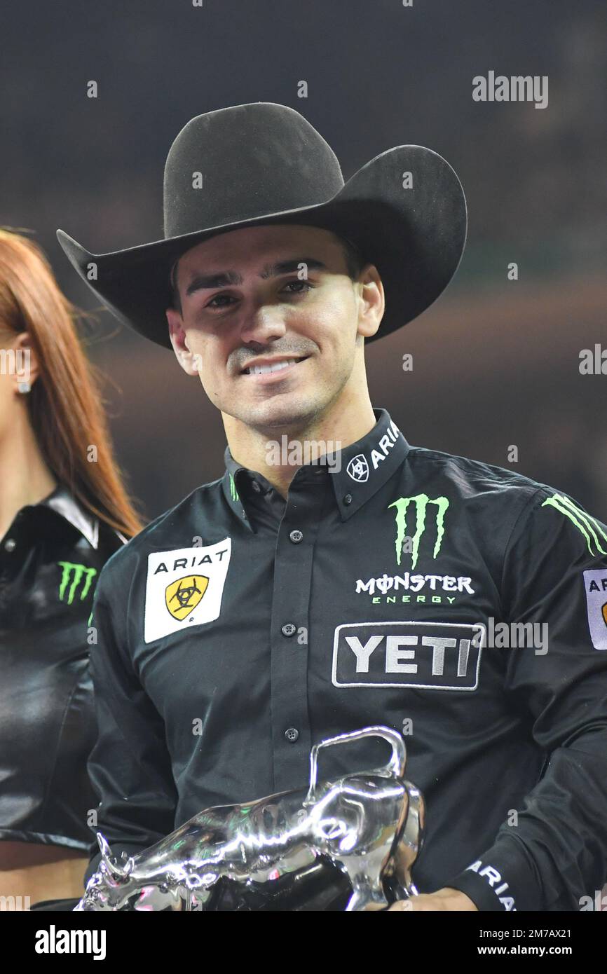 Professional Bull Rider Jose Vitor Leme is presented a trophy after winning  the PBR Monster Energy 'Buck Off' competition at Madison Square Garden, New  York, NY, January 8, 2023. PBR had its