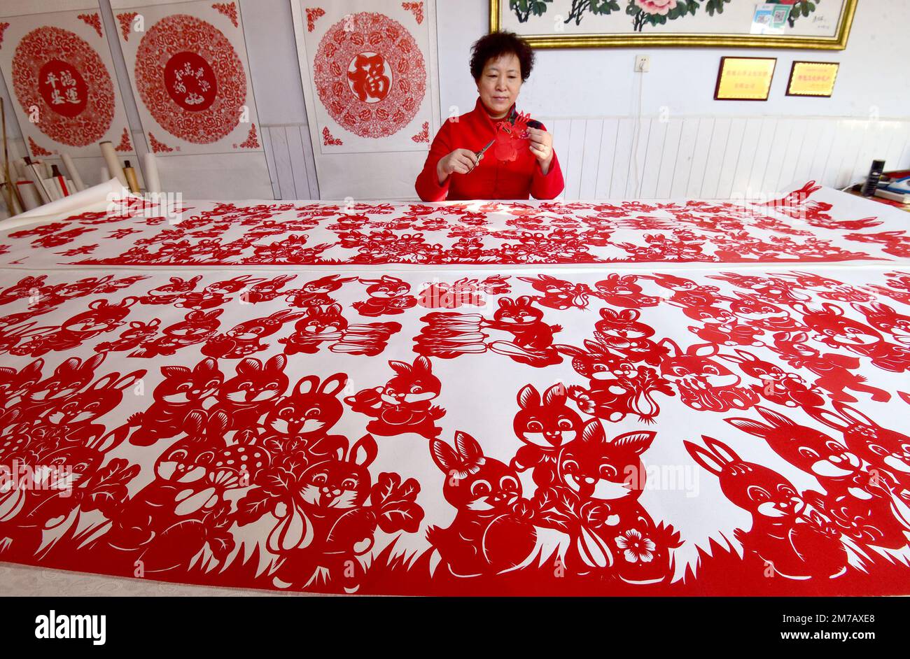 HANDAN, CHINA JANUARY 9, 2023 Folk papercutting artist Feng
