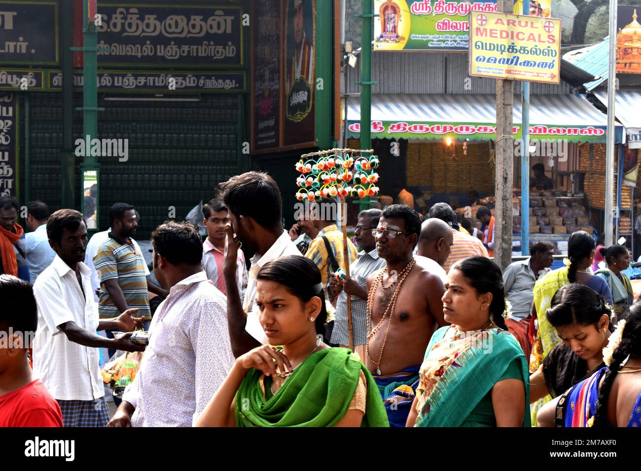 Temple Crowd in Indian Tamil Nadu Pazhani Stock Photo