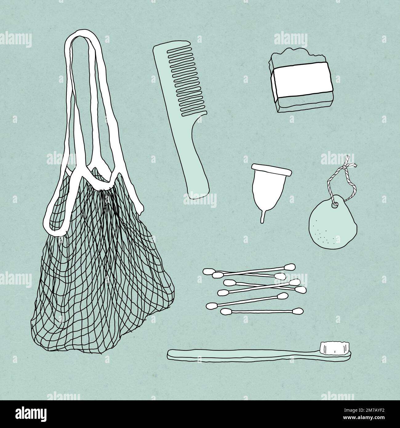 Eco-friendly product vector doodle illustration set Stock Vector