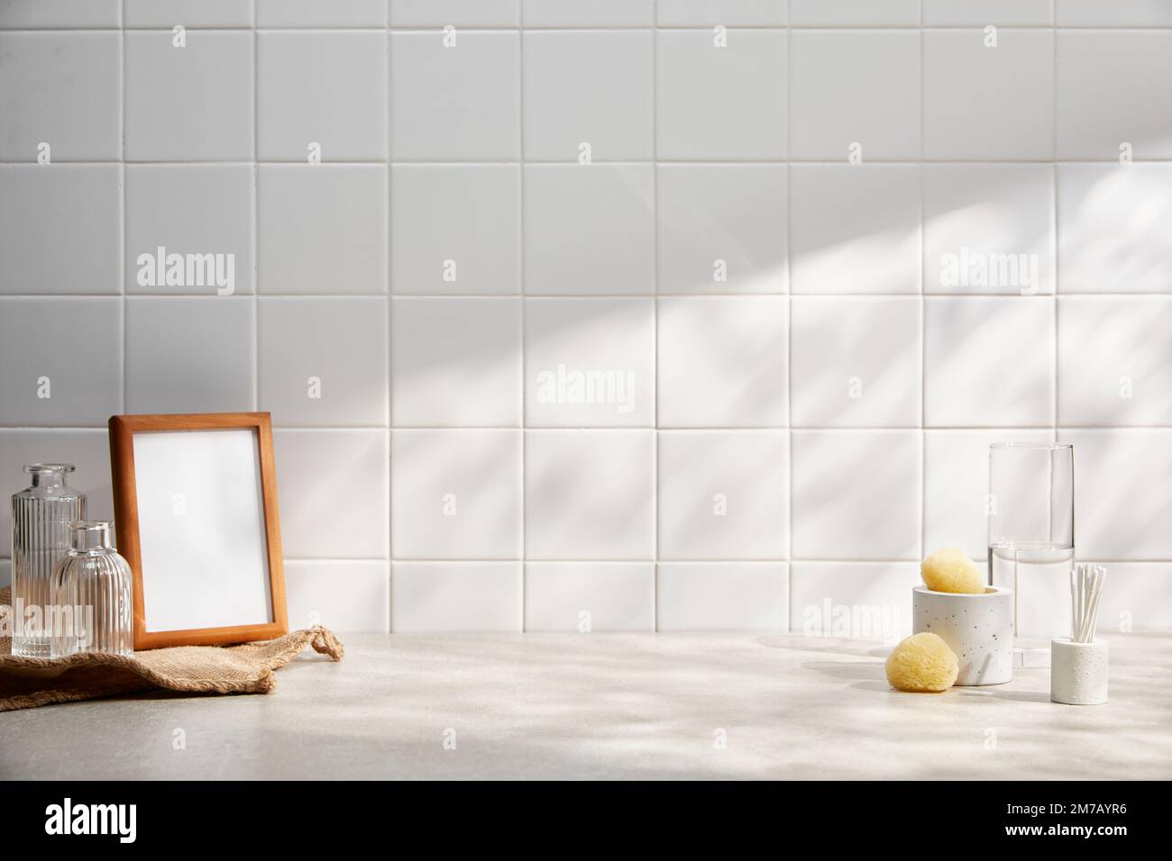 Various props in the bathroom background Stock Photo