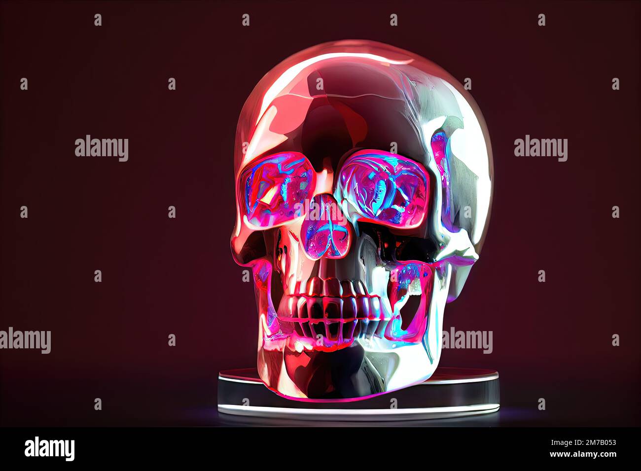 Crystal Skull - Human skull made out of luxurious crystal with 3D shading and a photorealistic look to represent death. Made by generative AI Stock Photo