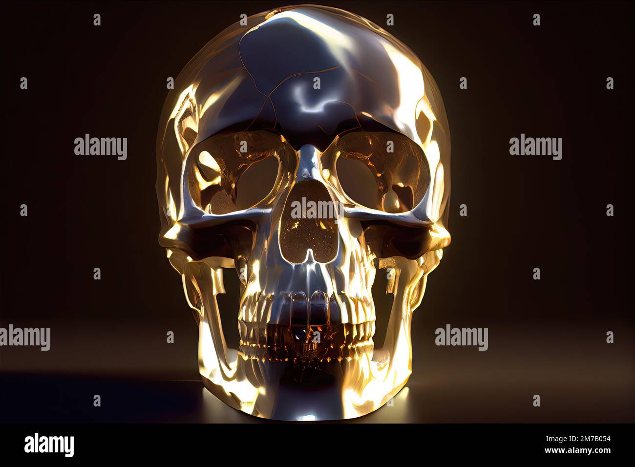 Crystal Skull - Human skull made out of luxurious crystal with 3D shading and a photorealistic look to represent death. Made by generative AI Stock Photo