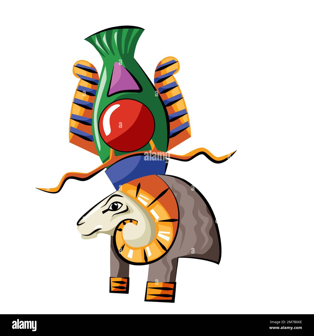 Ancient Egypt head of god source of Nile Khnum cartoon vector. Egyptian culture religious symbol, ram headed creator god with spiral-twisted horns isolated on white background Stock Vector