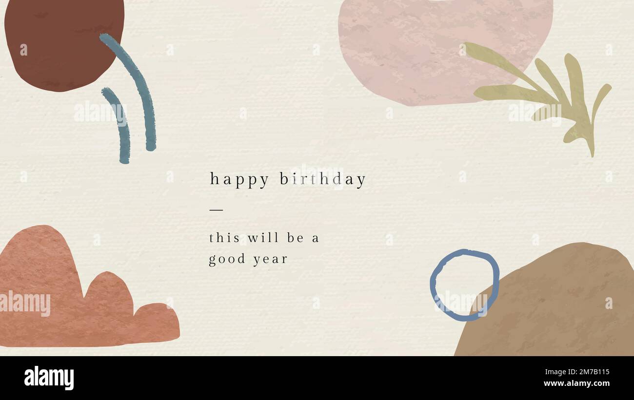 Abstract birthday greeting template vector with botanical memphis pattern Stock Vector