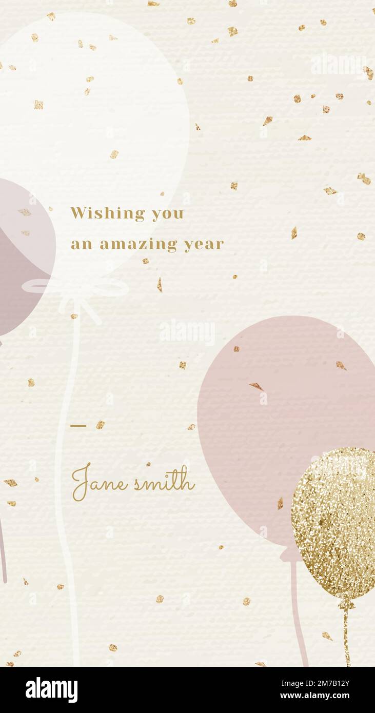 Online birthday greeting template vector with pink and gold balloon illustration Stock Vector