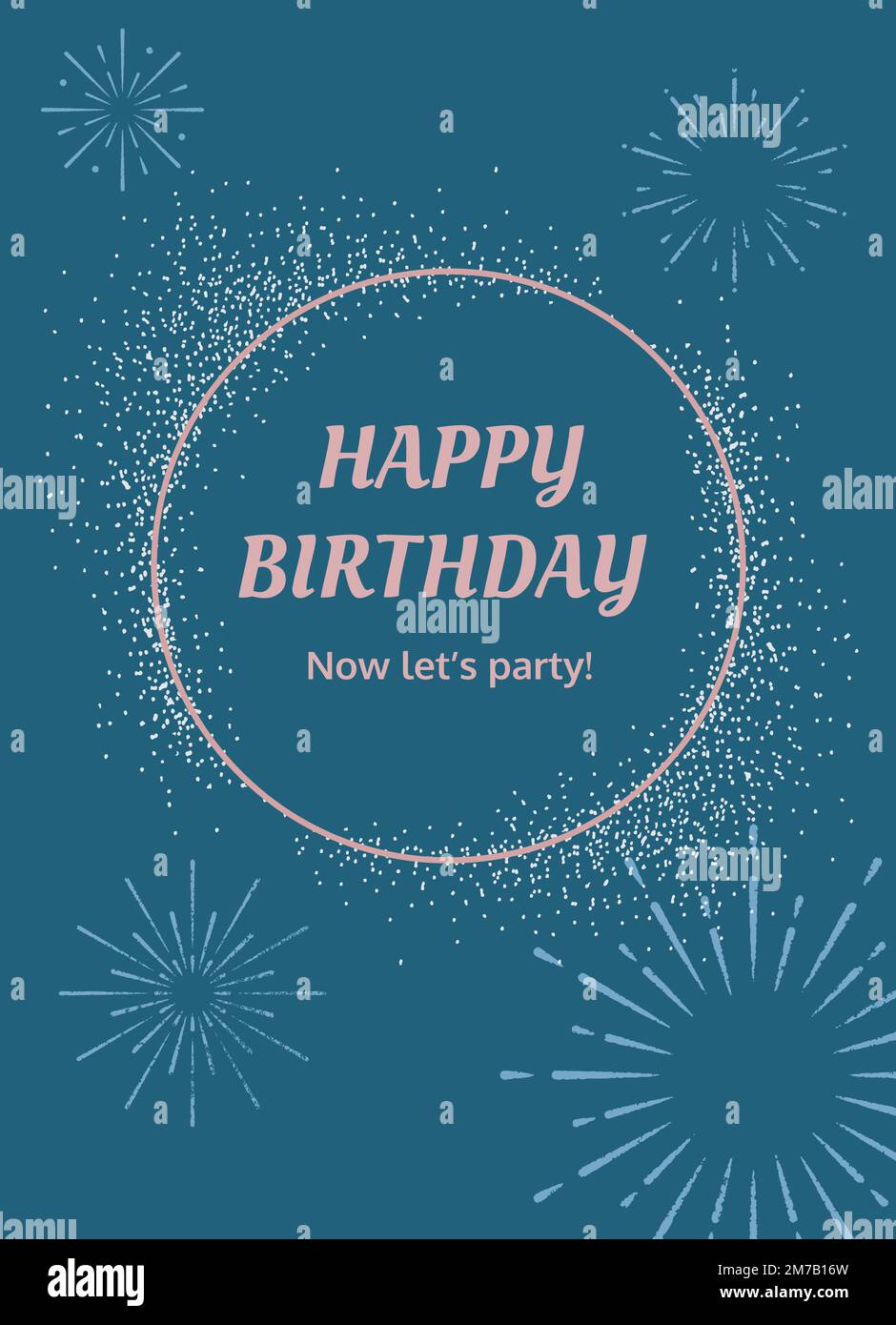 Blue birthday greeting template vector with burst firework illustration Stock Vector