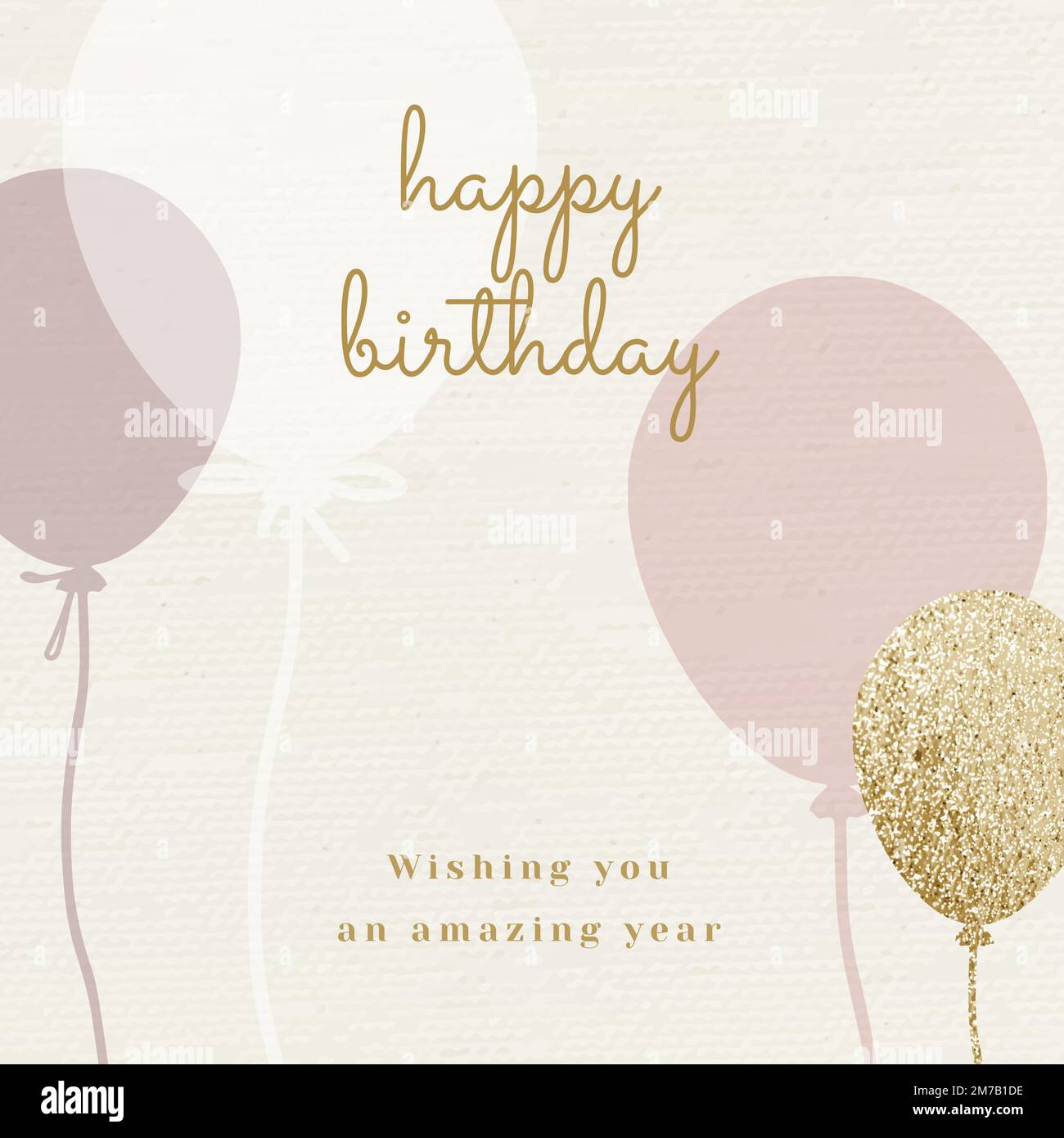 Balloon birthday greeting template vector in pink and gold tone Stock Vector