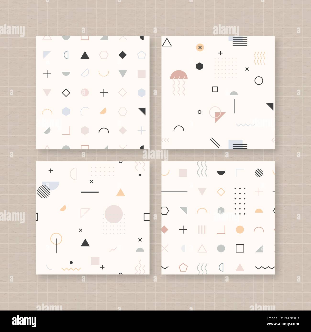 Beige Memphis seamless pattern vector set Stock Vector