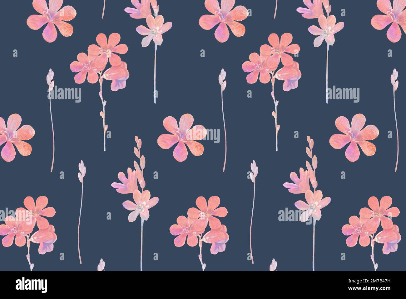 Pink flowers on a blue background Stock Vector