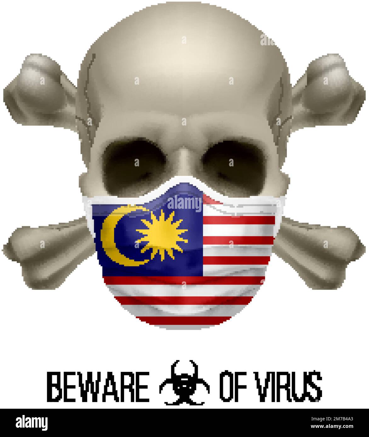 Human Skull with Crossbones and Surgical Mask in the Color of National