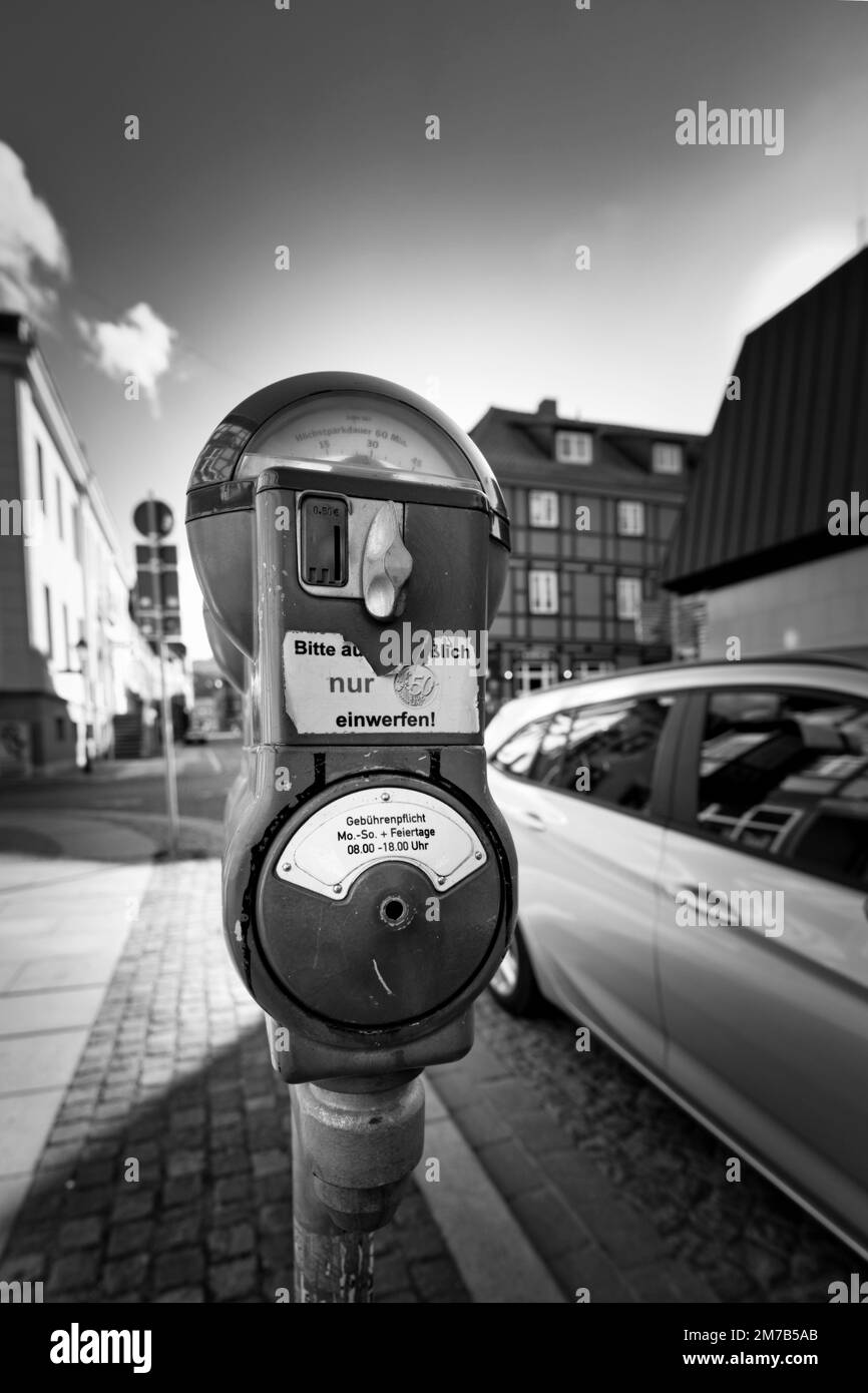 A closeup of parking meter in black and white Stock Photo Alamy