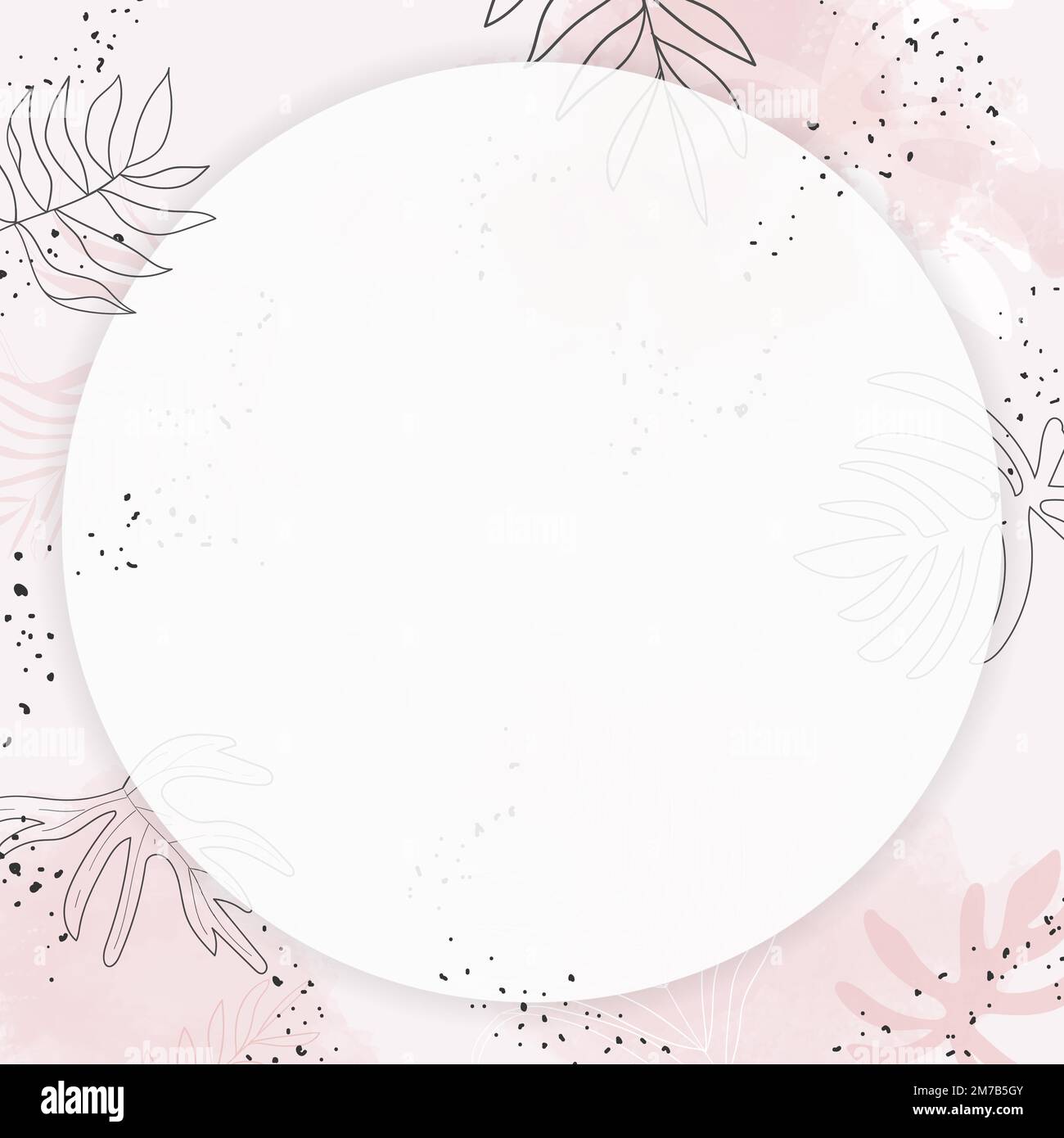 Pink leafy round watercolor frame vector Stock Vector