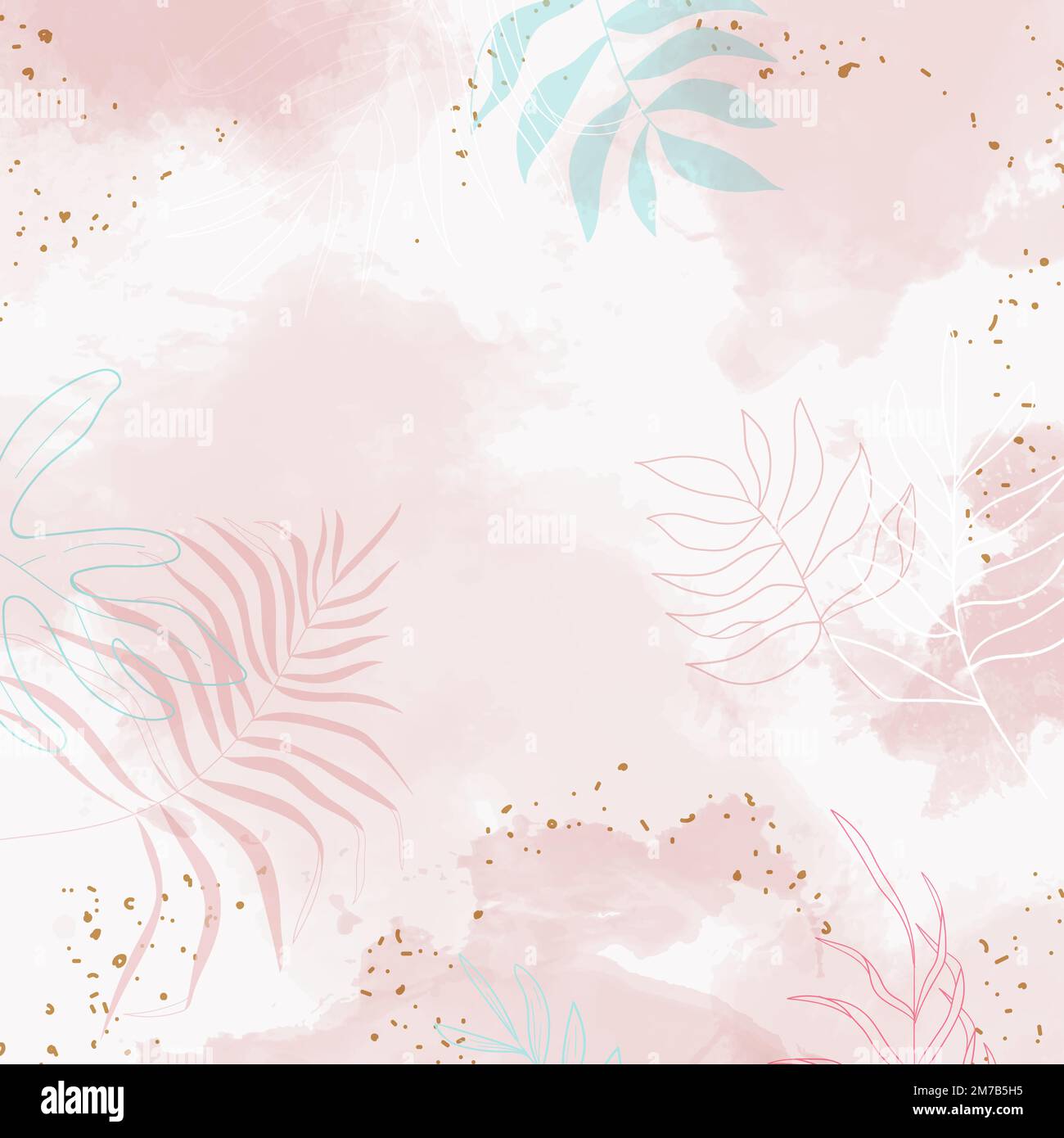 Pink leafy watercolor background vector Stock Vector