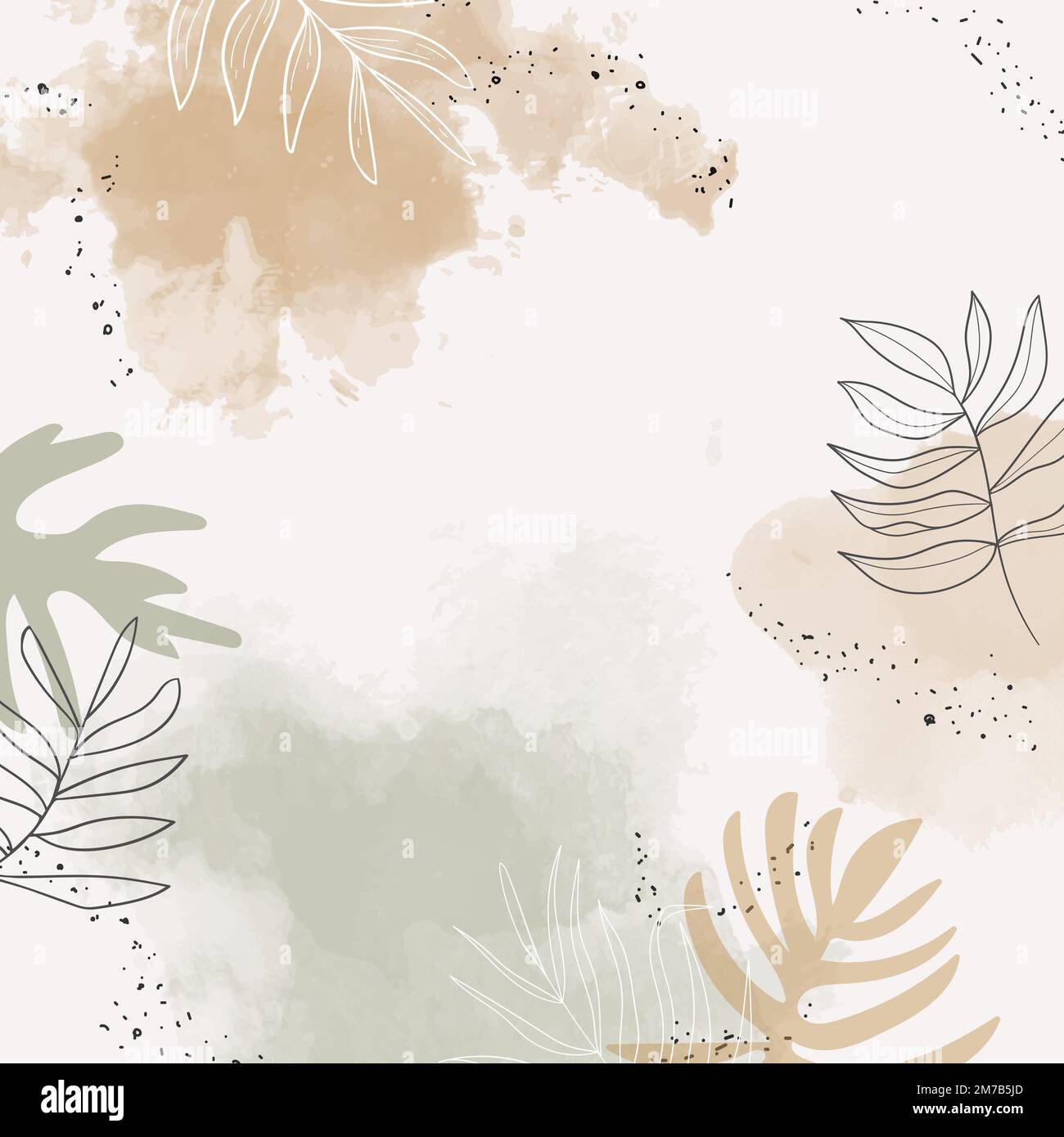 Beige leafy watercolor background vector Stock Vector