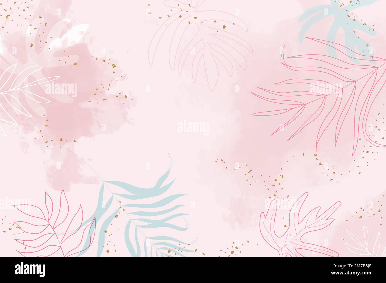 Pink leafy watercolor background vector Stock Vector