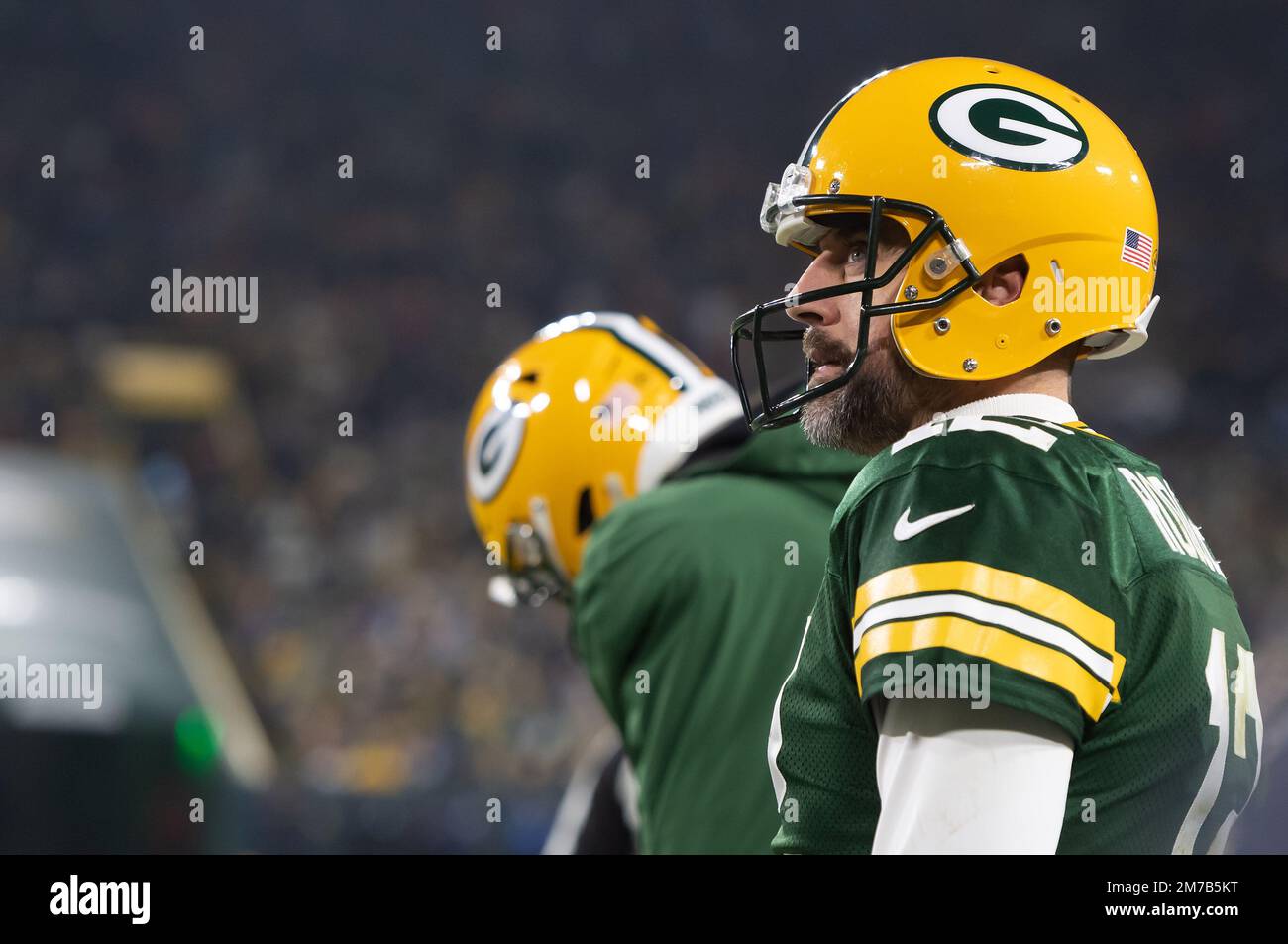 Green Bay, Wisconsin, USA. 24th Oct, 2021. Green Bay Packers wide receiver  Davante Adams #17 talks during a timeout during NFL football game between  the Washington Football Team and the Green Bay