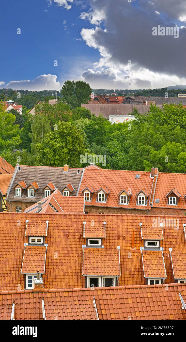 German village rooftops. Rooftops of old buildings in former East Germany Stock Photo Alamy