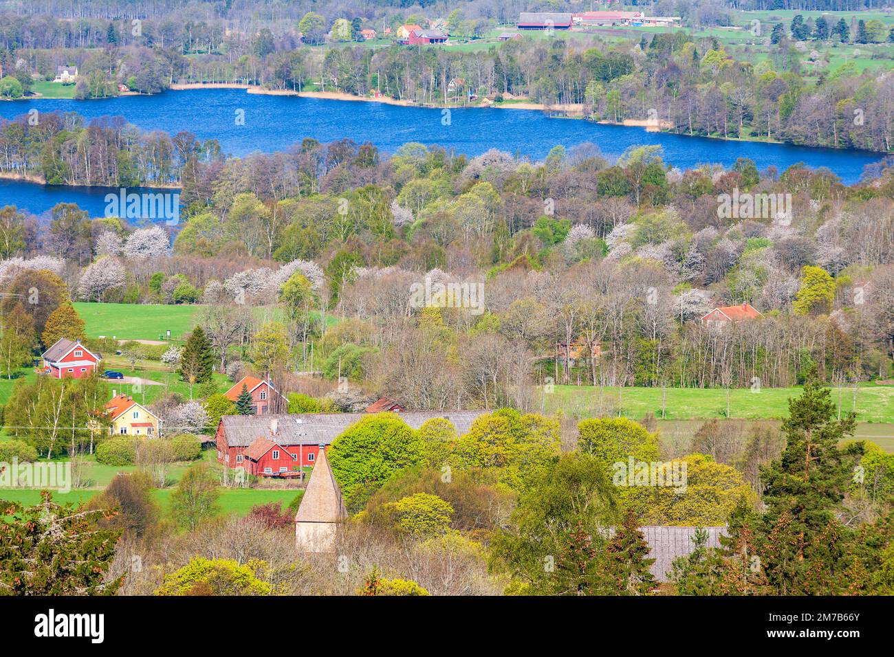 Aerial view of countryside church in spring hi-res stock photography ...
