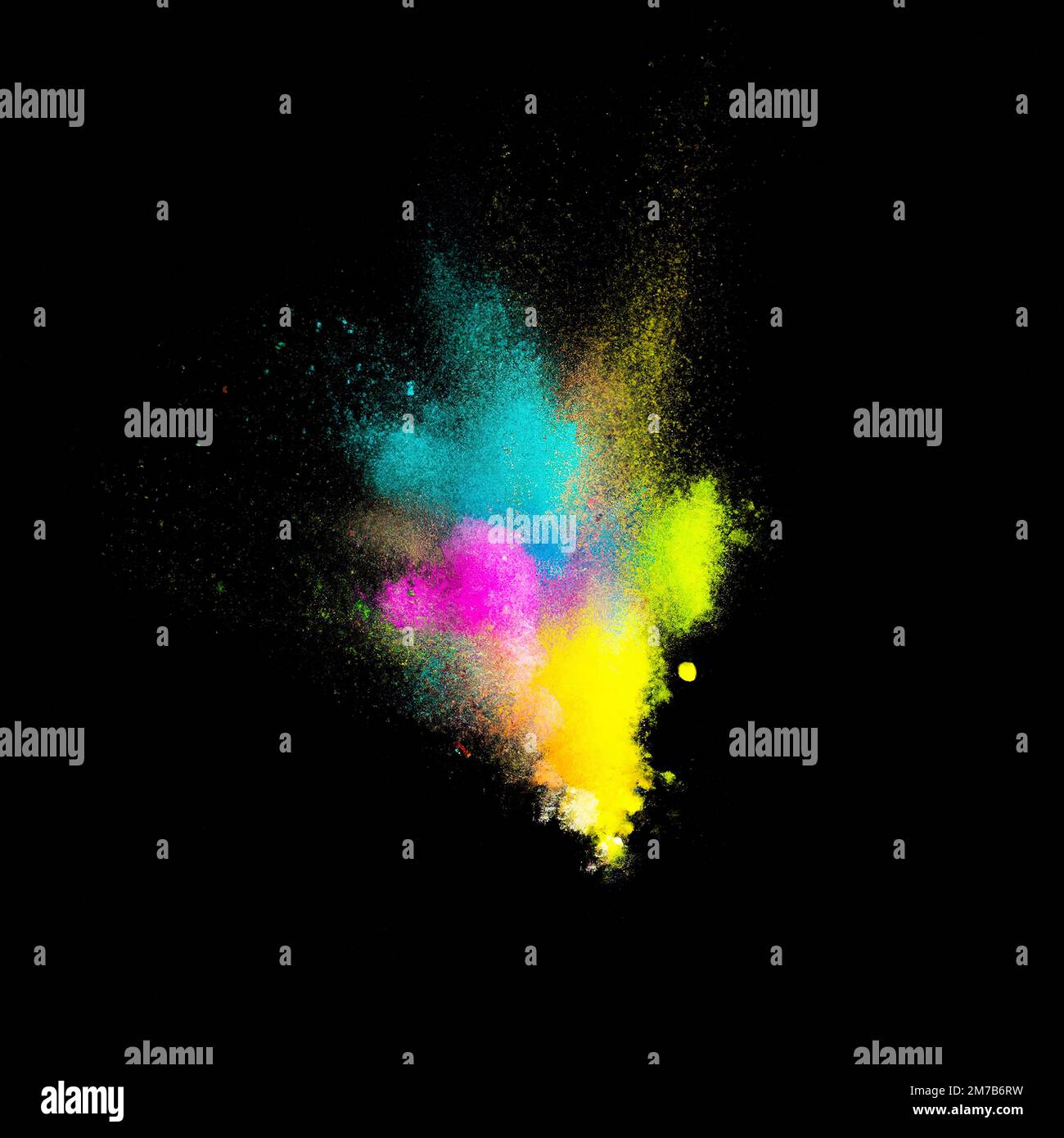 Colored powder explosion isolated on black background. Abstract colored