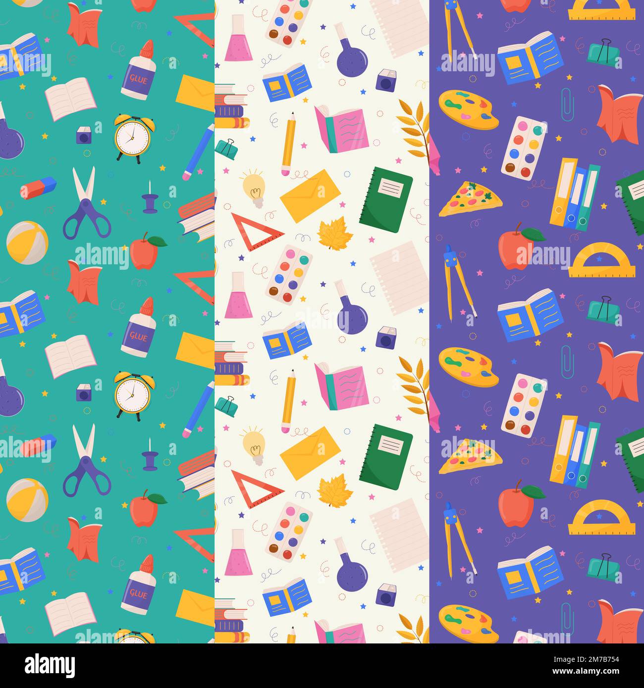 Set of school and education related objects seamless pattern. Vector illustration. Stock Vector