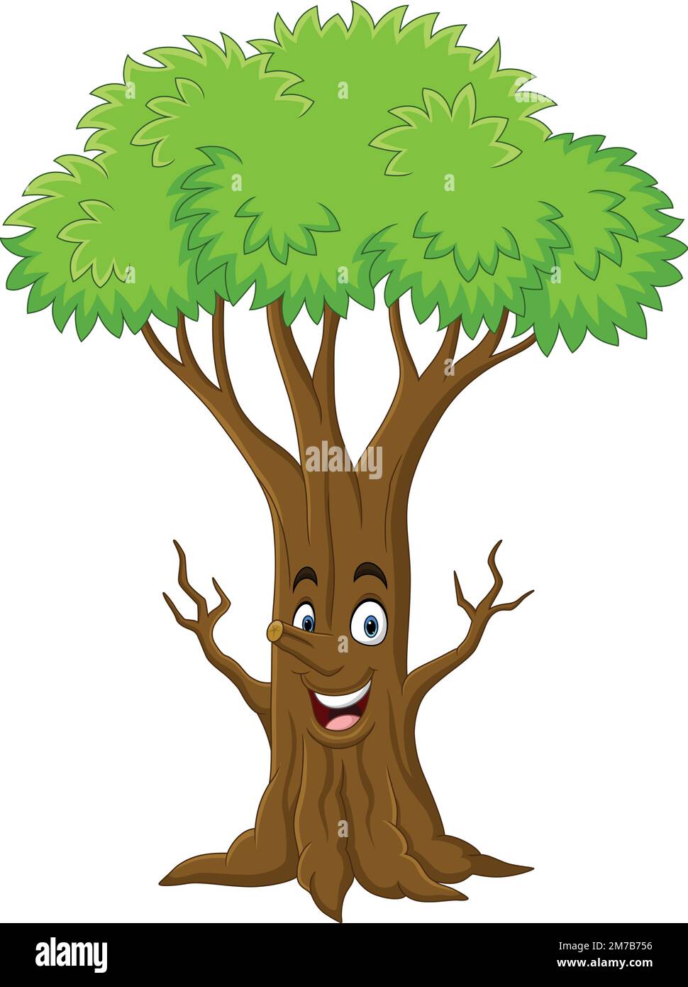Cartoon funny tree character on white background Stock Vector