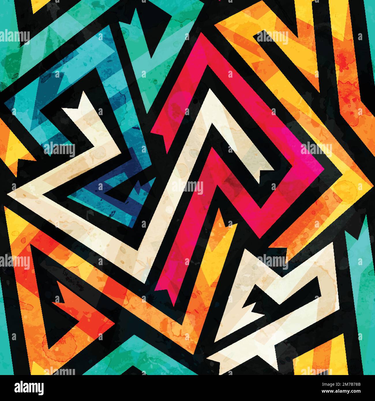 music maze seamless pattern with grunge effect Stock Vector