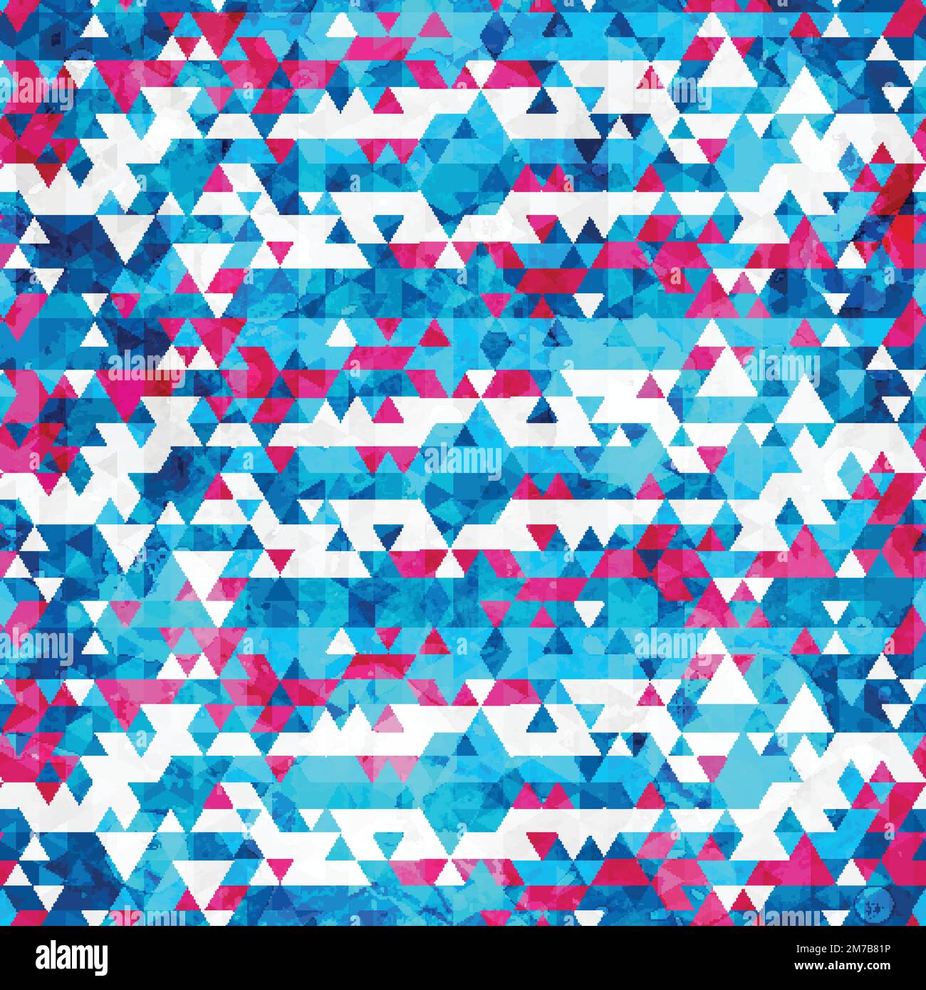blue triangle seamless pattern with grunge effect Stock Vector