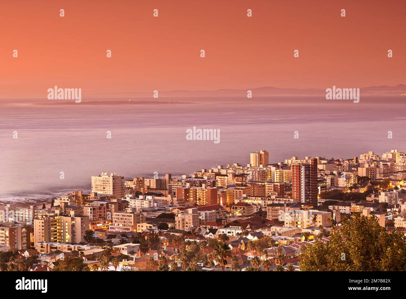 Seapoint at sunset. An aerial view of Sea Point in the Western Cape, in Cape Town, South Africa. Stock Photo