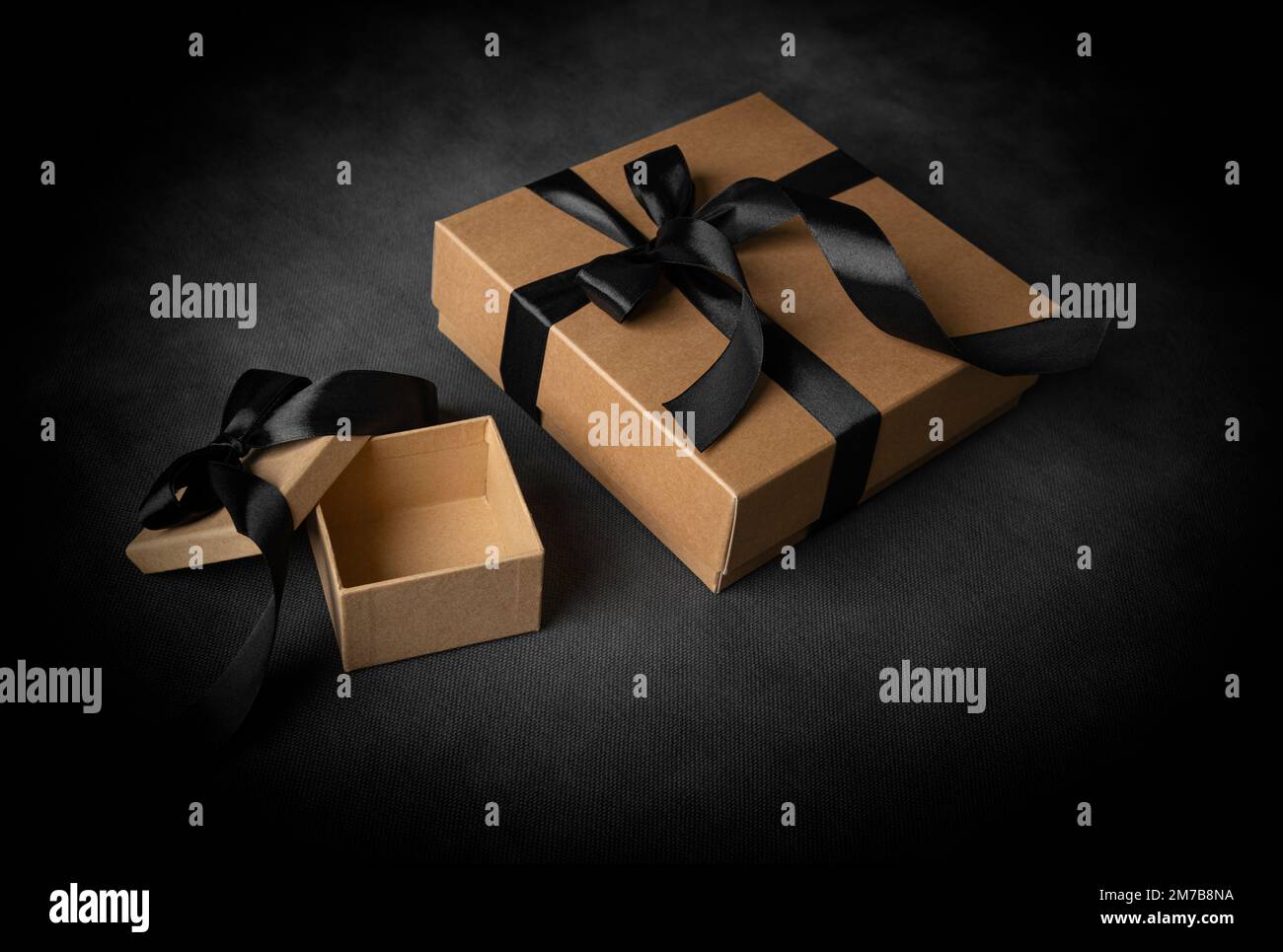 Gift boxes on a dark background. Stock Photo