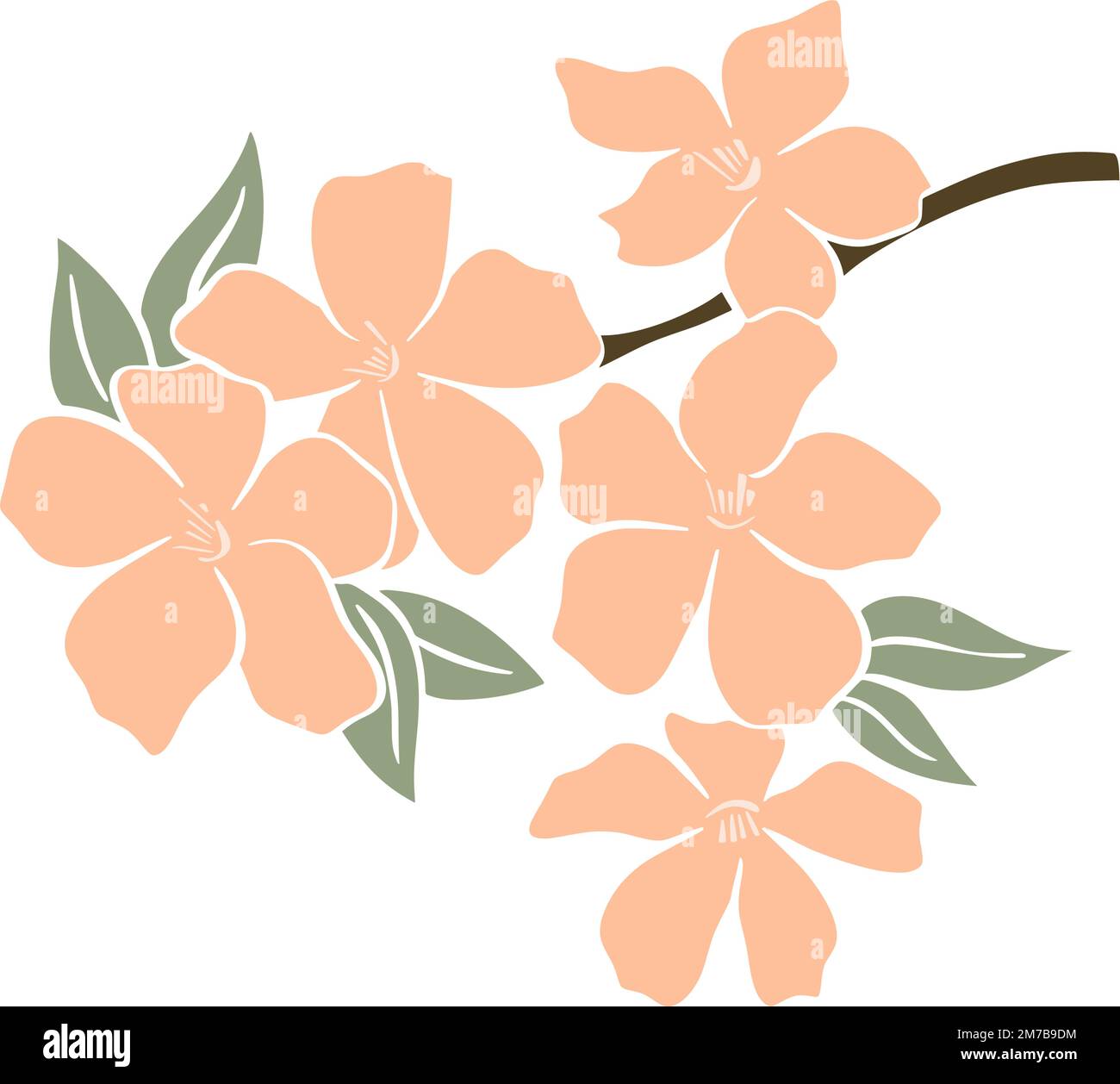 Flowering fruit tree branch color stencil clip art Stock Vector