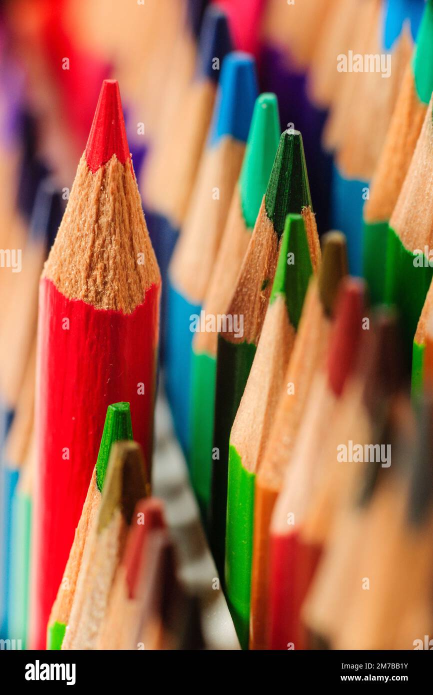 multiple colored pencils grouped together, balearic islands spain Stock Photo