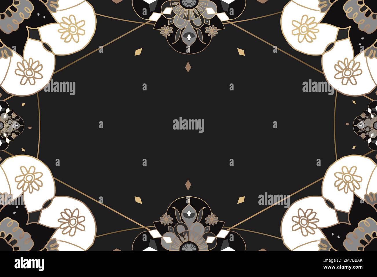 Mandala pattern gold frame vector black floral Indian style Stock Vector