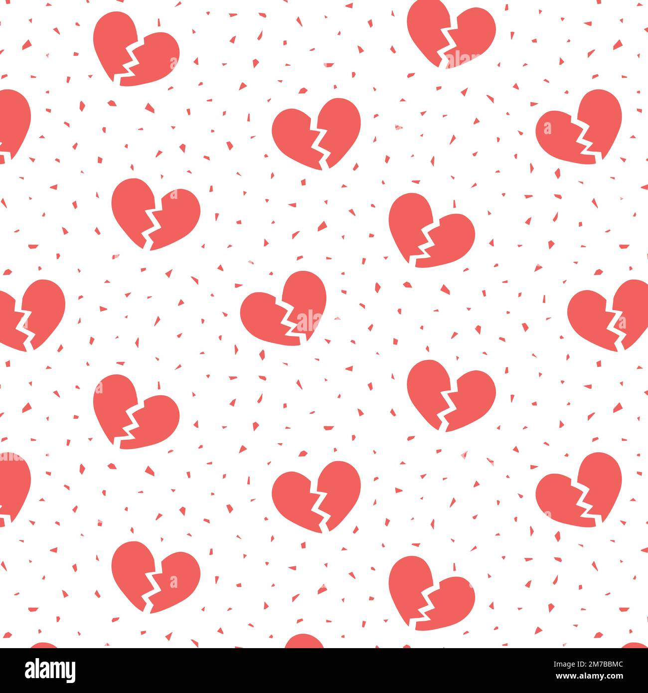 Hand drawn vector illustration of red broken heart pattern. Stock Vector